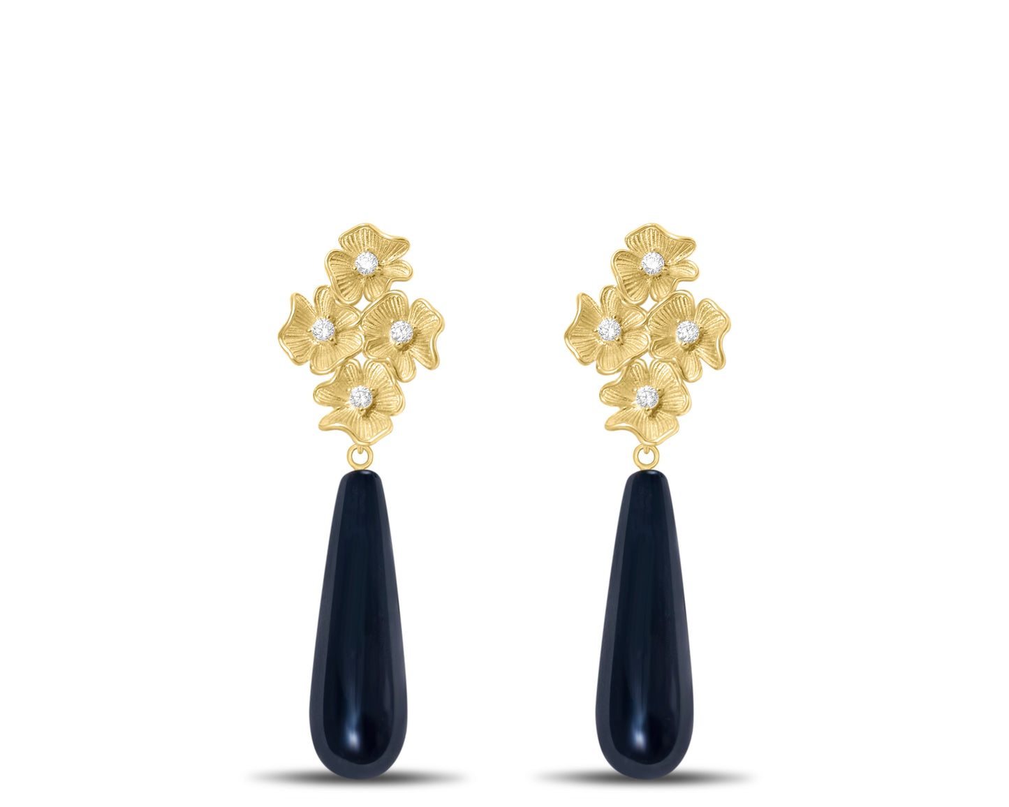 Cubic zirconia flowers with black onyx drop earrings