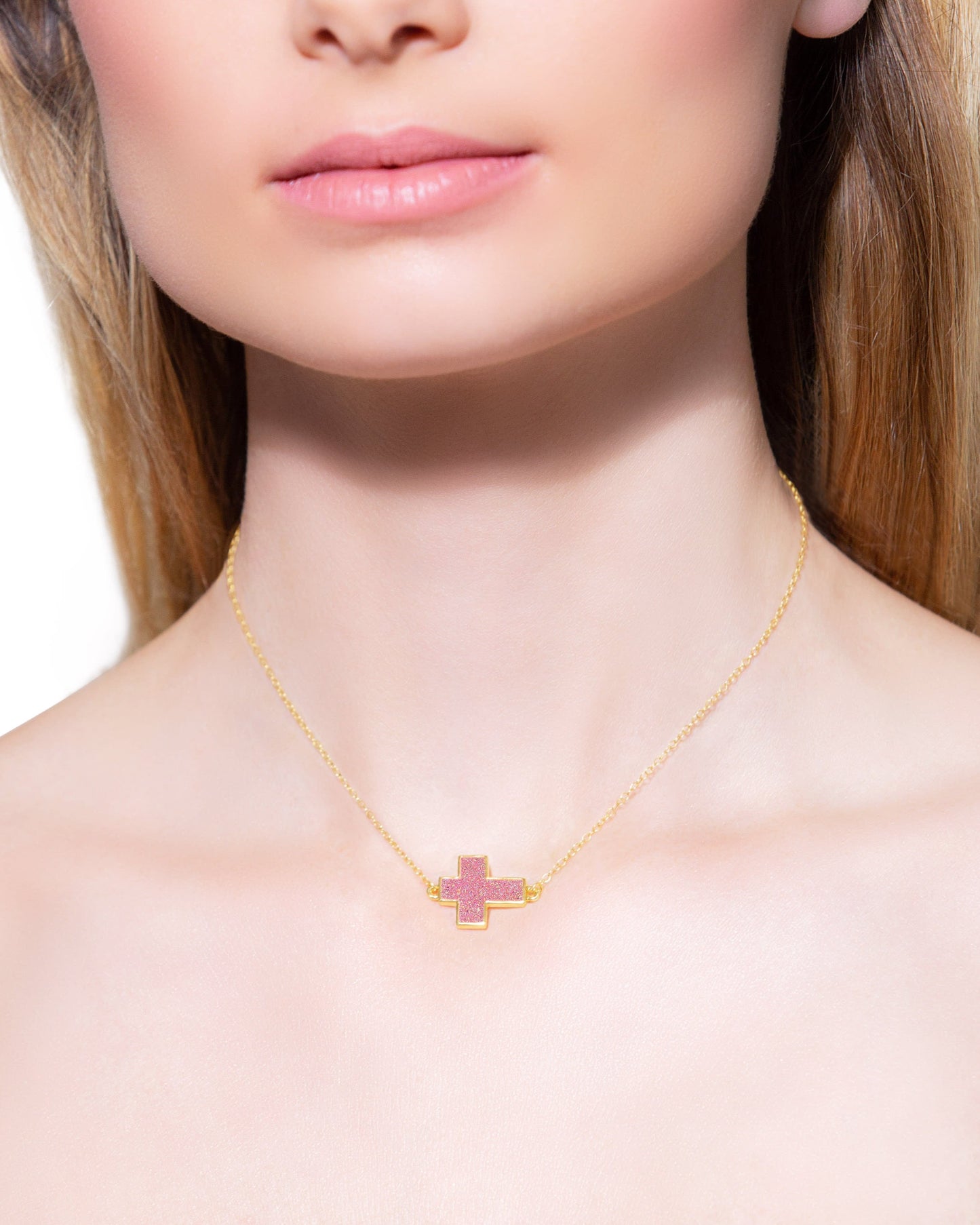Cross “druzy” necklace