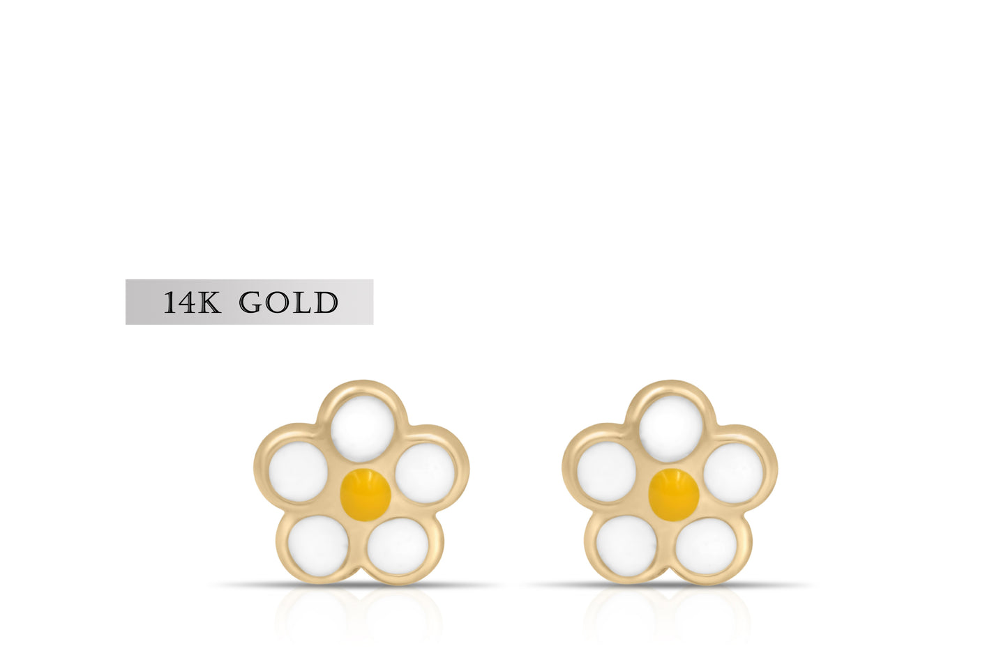 14k yellow gold Enamel daisy flower studs