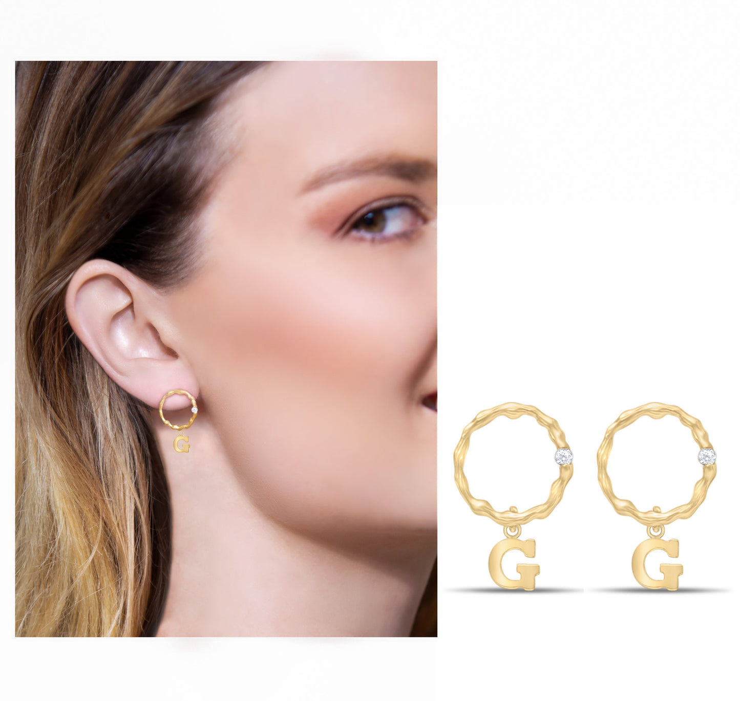 Initial cubic zirconia circle earrings