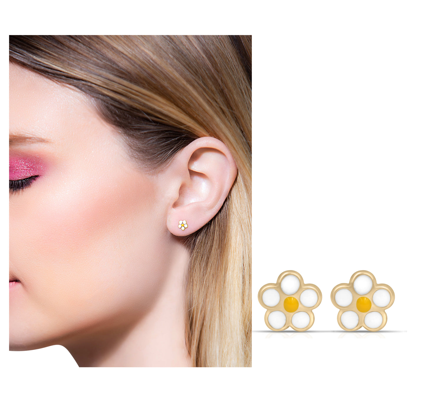 14k yellow gold Enamel daisy flower studs