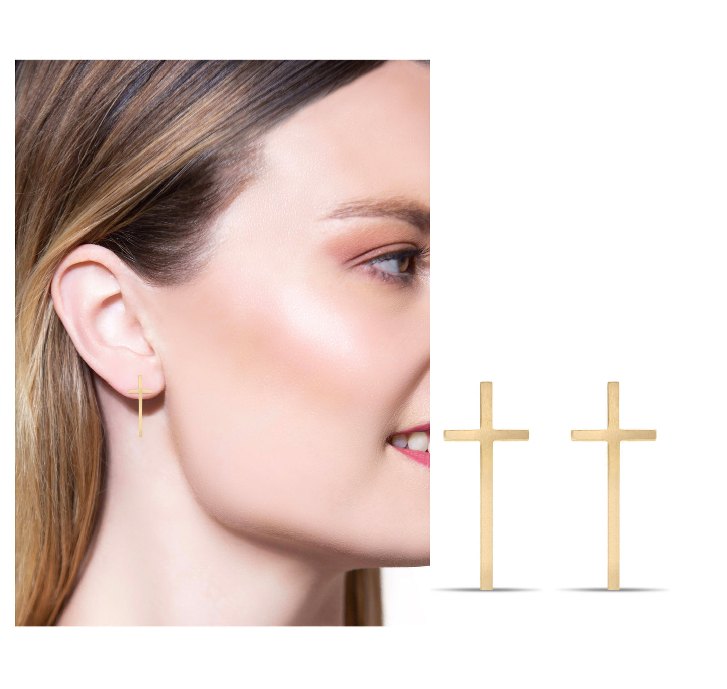 14k yellow gold cross studs