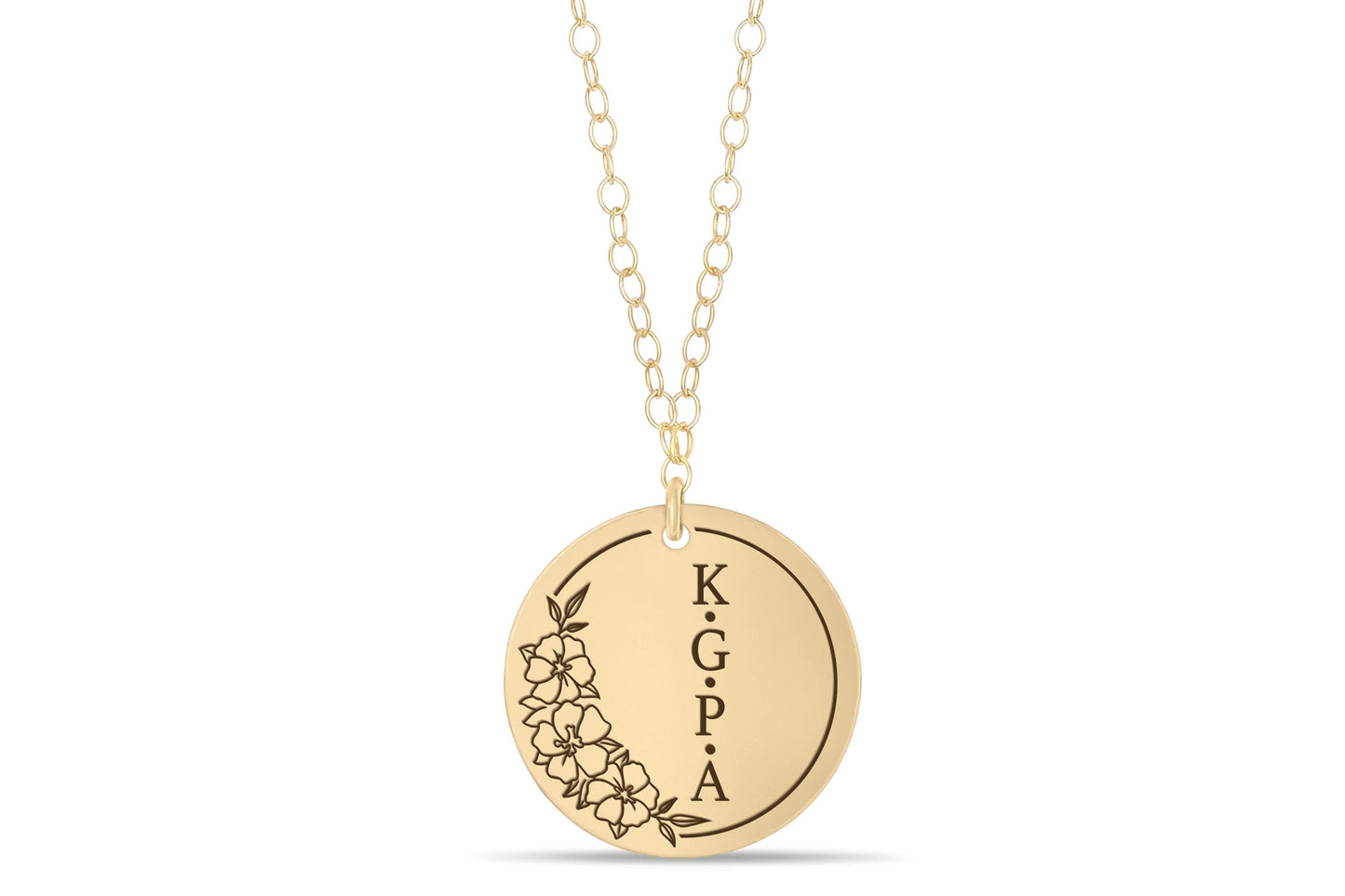Floral initial personalized engraving Necklace