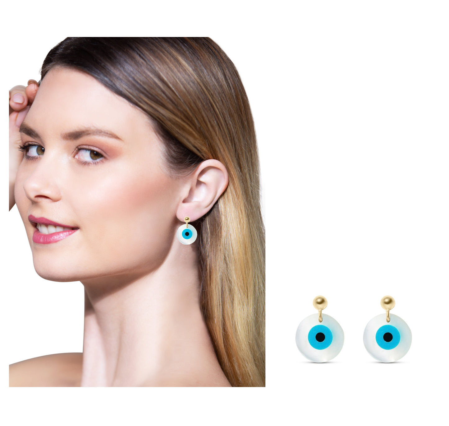 Evil eye pearl earrings