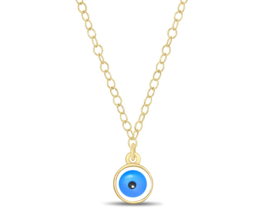 14k Yellow / white Gold Tiny evil eye Necklace