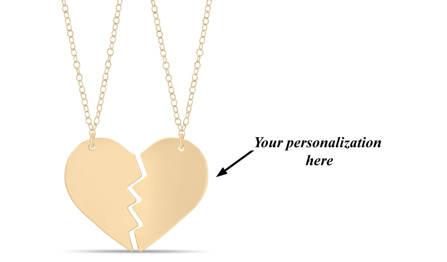 2 Necklace Personalized Engraved Broken Heart Necklace