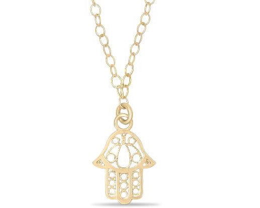 14k yellow /white Gold Filligree Hamsa necklace