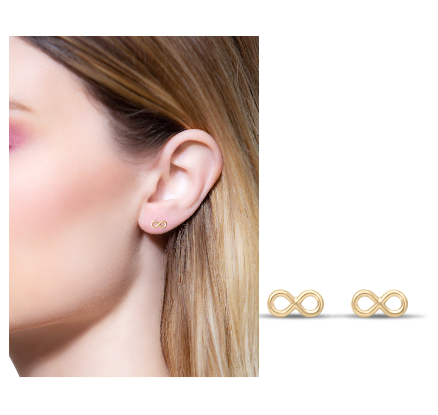 Infinity 14k white/ yellow gold studs