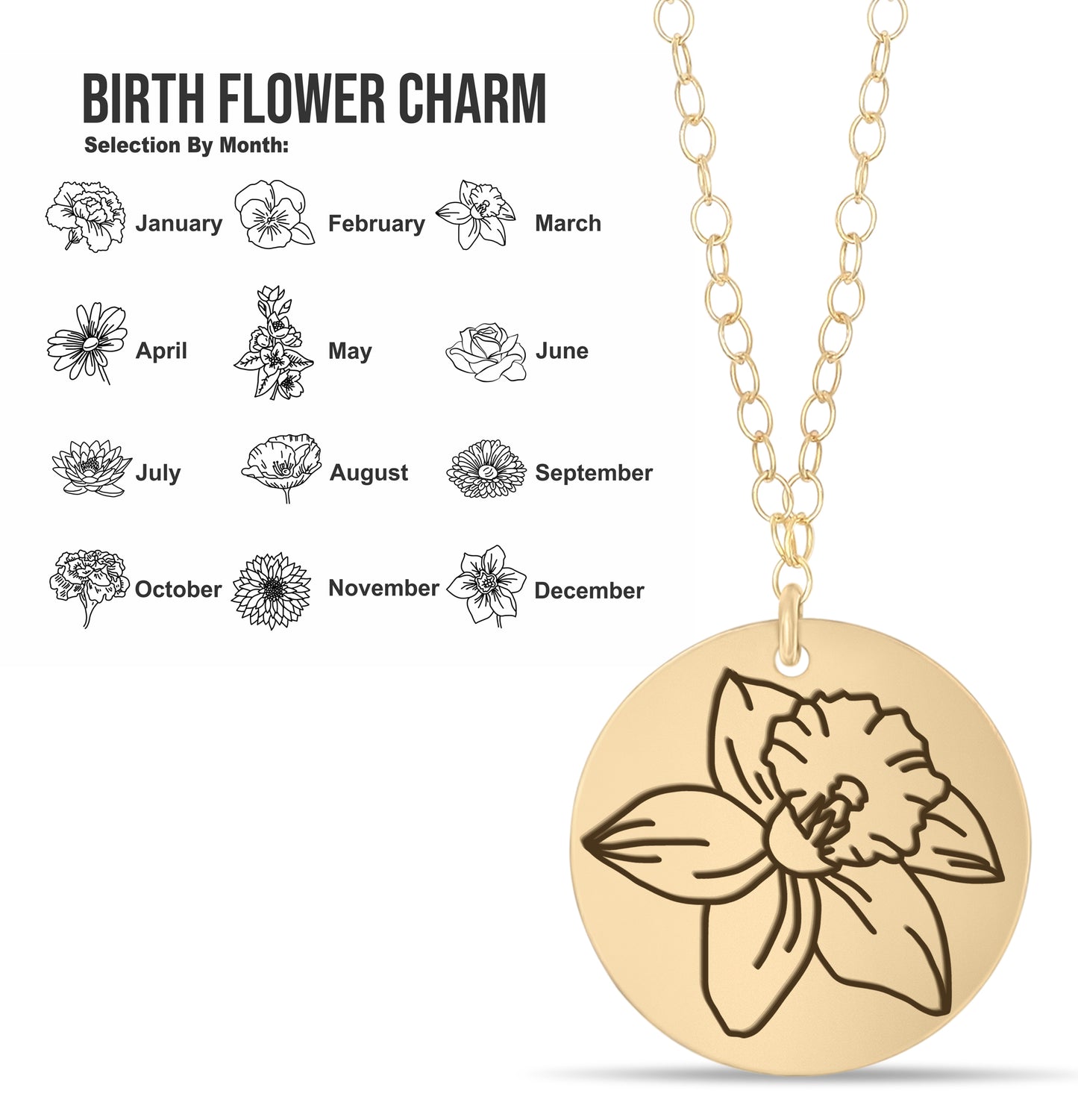 Birth Flower Engraved Necklace