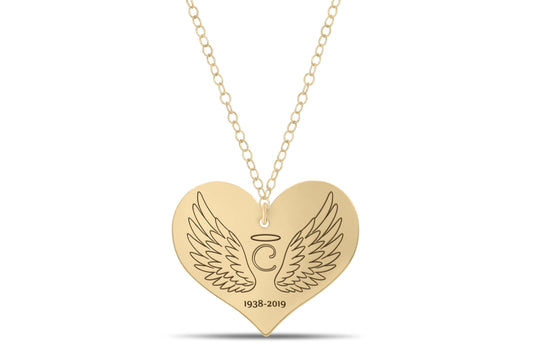 Personalized Engraved Angel Wing Heart Memorial Necklace