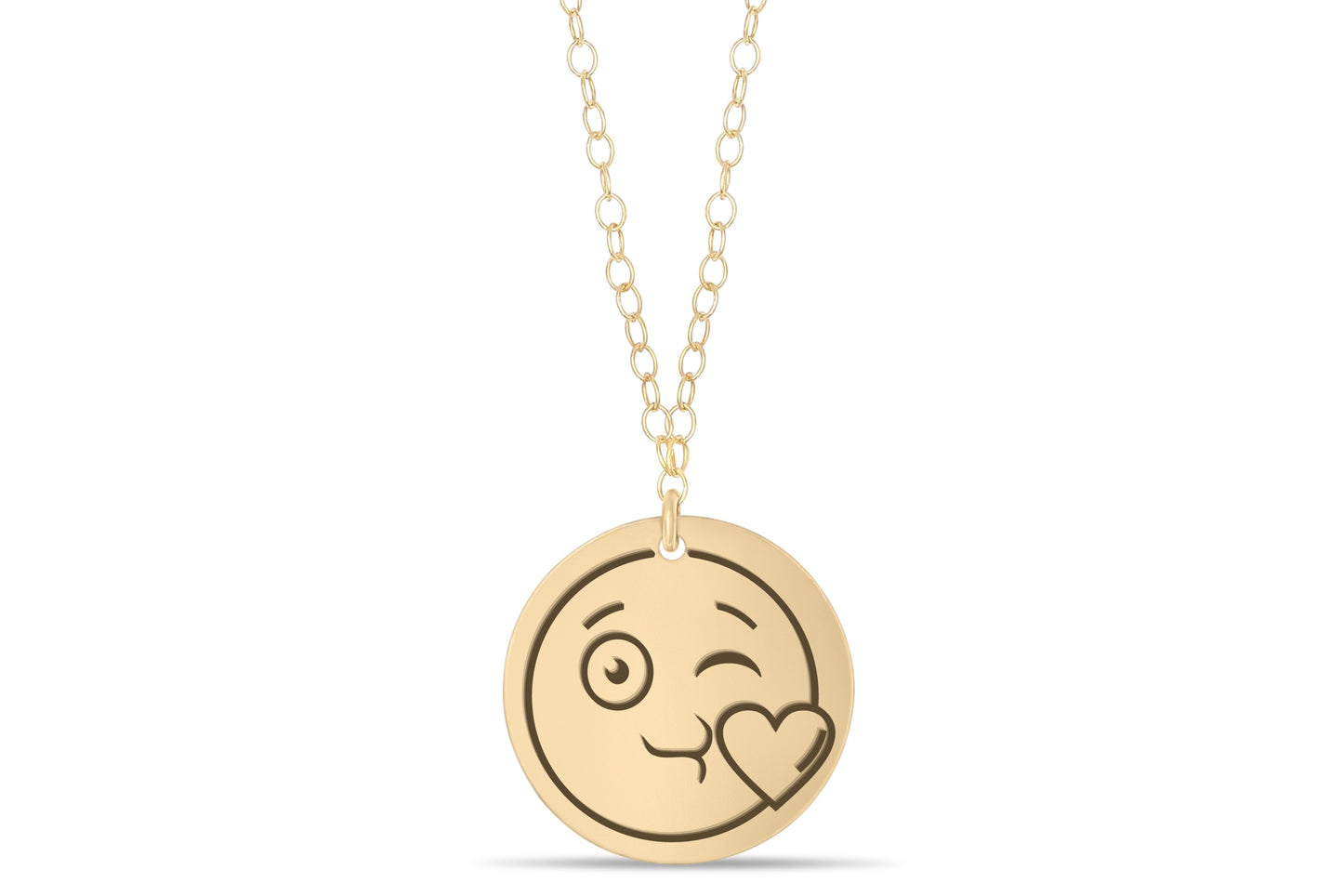 Smily wink with heart kiss engraved Necklace