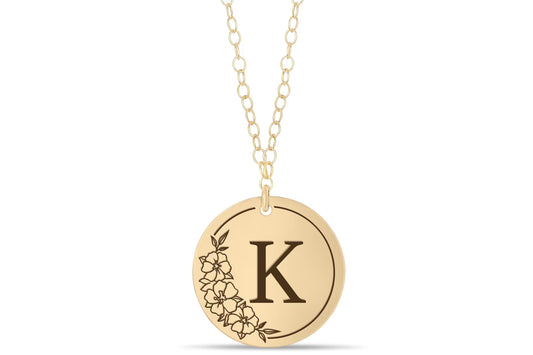 Floral  initial personalized engraving Necklace