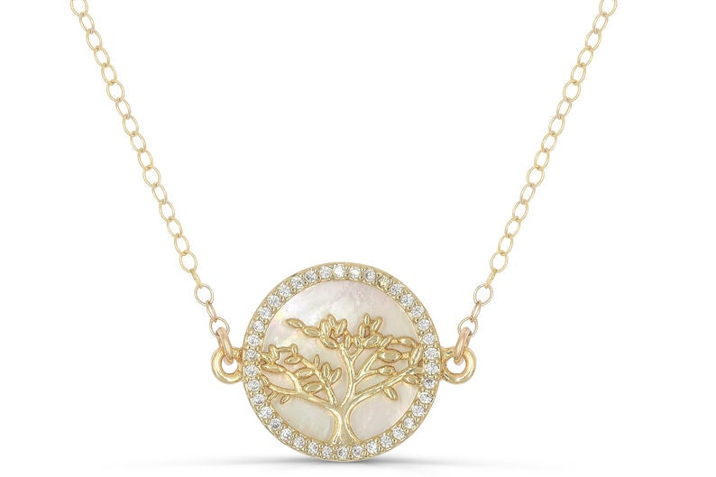 Tree of life pearl with cubic zirconia Necklace